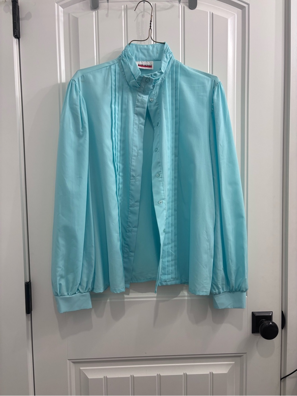 Light Aqua Women's Pintuck Blouse Jacket - Elegant Stand Collar